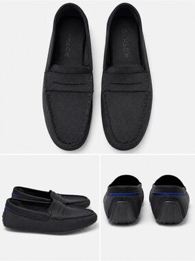 Rothy's Men's Black Slip-On Penny Loafers with Blue Accent
